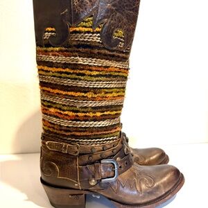 LANE Olive Paradise Western Coastal Cowgirl Boots Womens 5.5 Woven Boho